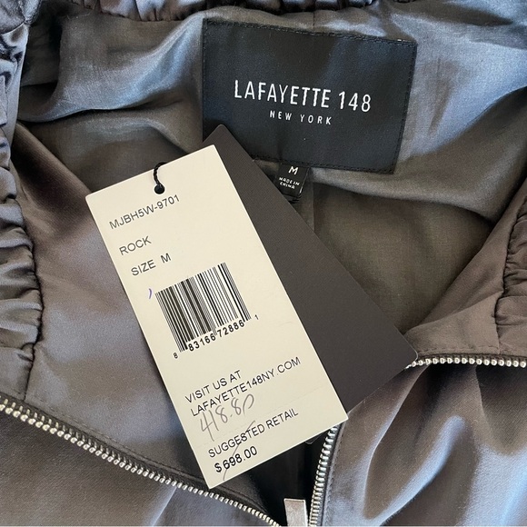 Lafayette 148 New York Rock Gray Kiki Satin Viscose Bomber Jacket NWT Size M - Picture 9 of 11
